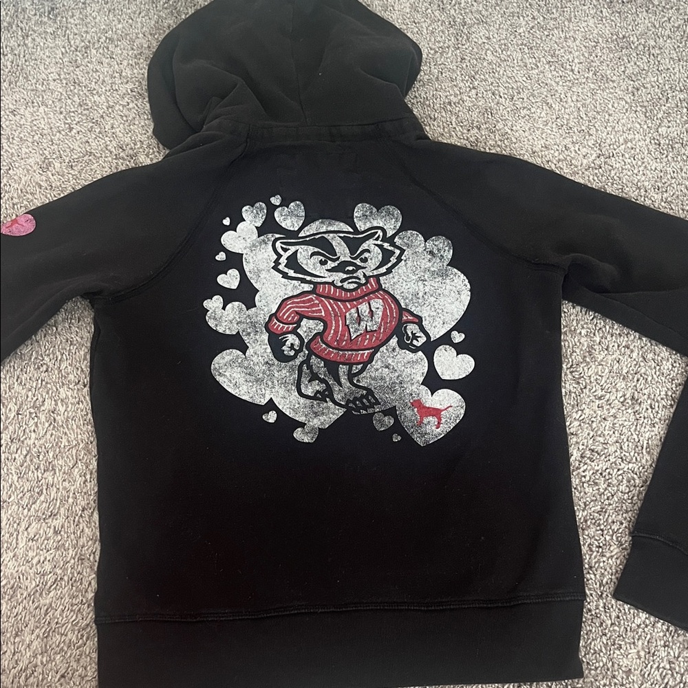 Victoria’s Secret Pink Wisconsin badgers Black Hoodie full zip size large